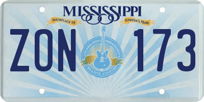 MS license plate ZON173
