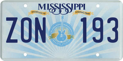 MS license plate ZON193