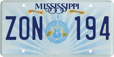 MS license plate ZON194