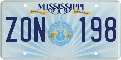 MS license plate ZON198