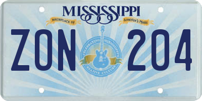 MS license plate ZON204