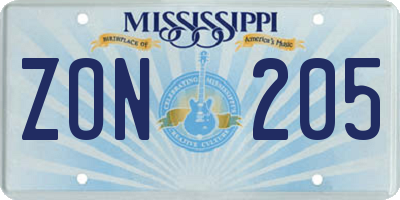 MS license plate ZON205