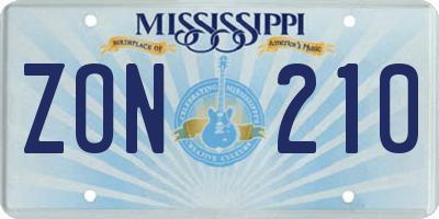 MS license plate ZON210