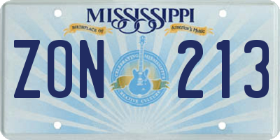 MS license plate ZON213