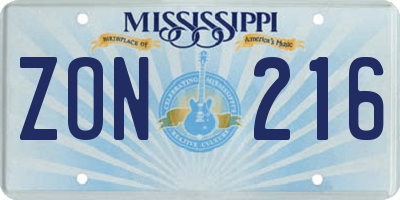 MS license plate ZON216