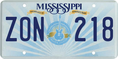 MS license plate ZON218