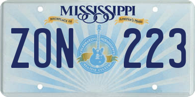 MS license plate ZON223