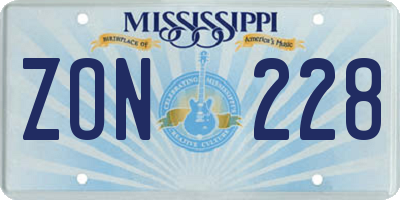 MS license plate ZON228