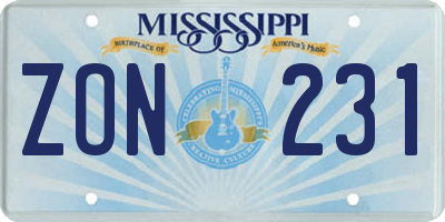 MS license plate ZON231