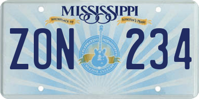 MS license plate ZON234
