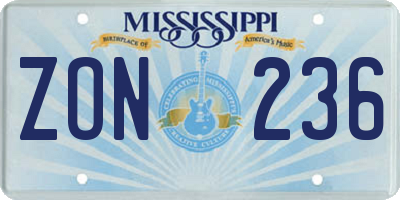 MS license plate ZON236