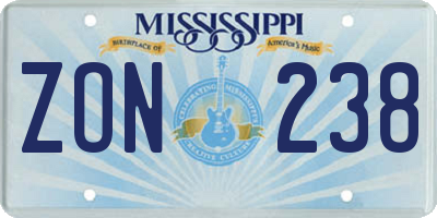 MS license plate ZON238