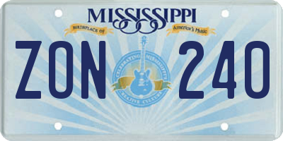 MS license plate ZON240