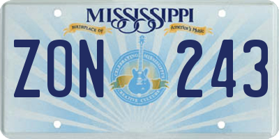 MS license plate ZON243