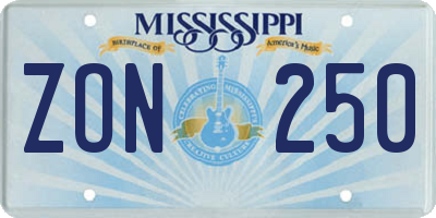 MS license plate ZON250