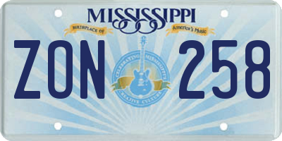 MS license plate ZON258