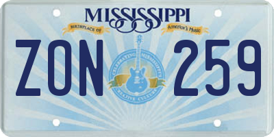 MS license plate ZON259