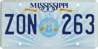 MS license plate ZON263