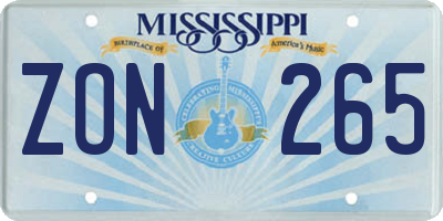 MS license plate ZON265