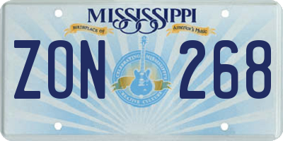 MS license plate ZON268