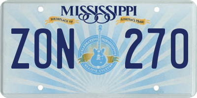 MS license plate ZON270