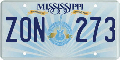 MS license plate ZON273