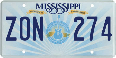 MS license plate ZON274