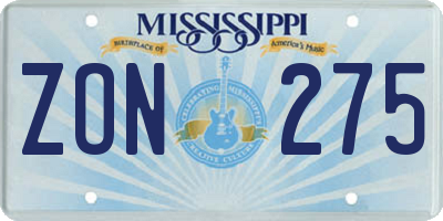 MS license plate ZON275
