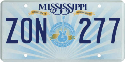 MS license plate ZON277