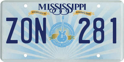 MS license plate ZON281