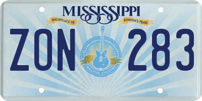 MS license plate ZON283