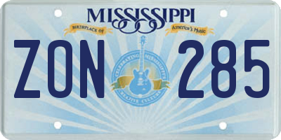 MS license plate ZON285