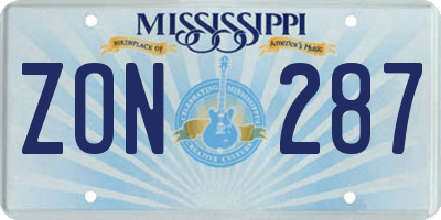 MS license plate ZON287