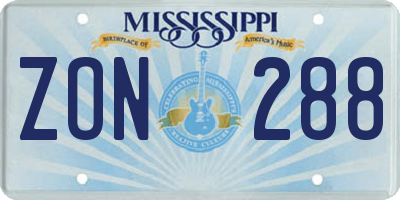 MS license plate ZON288