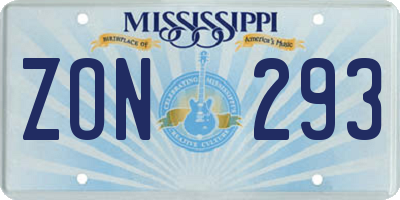 MS license plate ZON293
