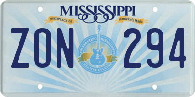 MS license plate ZON294