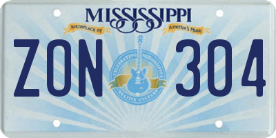 MS license plate ZON304