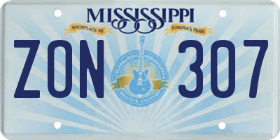 MS license plate ZON307