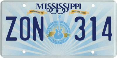 MS license plate ZON314