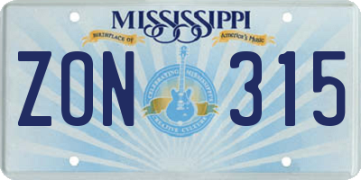 MS license plate ZON315