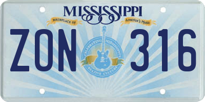 MS license plate ZON316