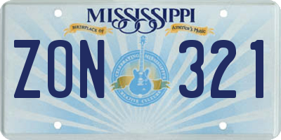 MS license plate ZON321
