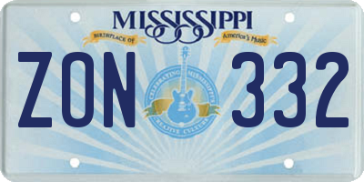 MS license plate ZON332