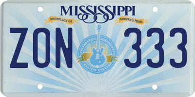 MS license plate ZON333