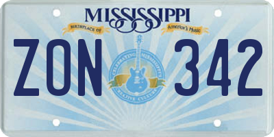 MS license plate ZON342