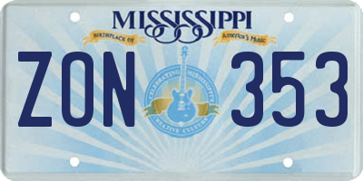 MS license plate ZON353