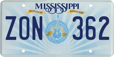 MS license plate ZON362