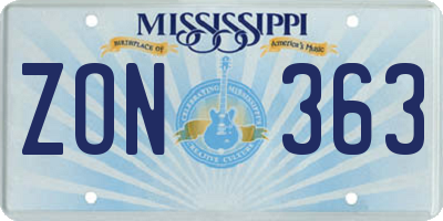 MS license plate ZON363