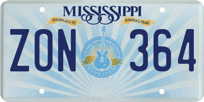 MS license plate ZON364