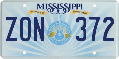 MS license plate ZON372